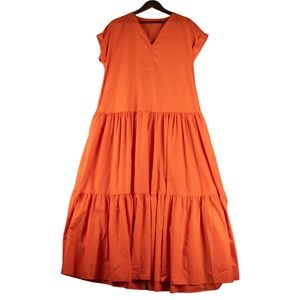 Uoozee Womens S Tiered Flowy Orange Maxi Dress Boho Oversized V-Neck Cottagecore